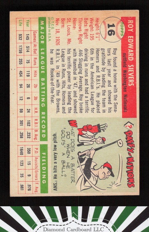 1955 Topps #16 Roy Sievers VGEX+ j, back