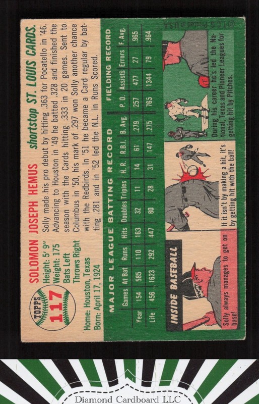 1954 Topps #117 Solly Hemus VGEX l, back