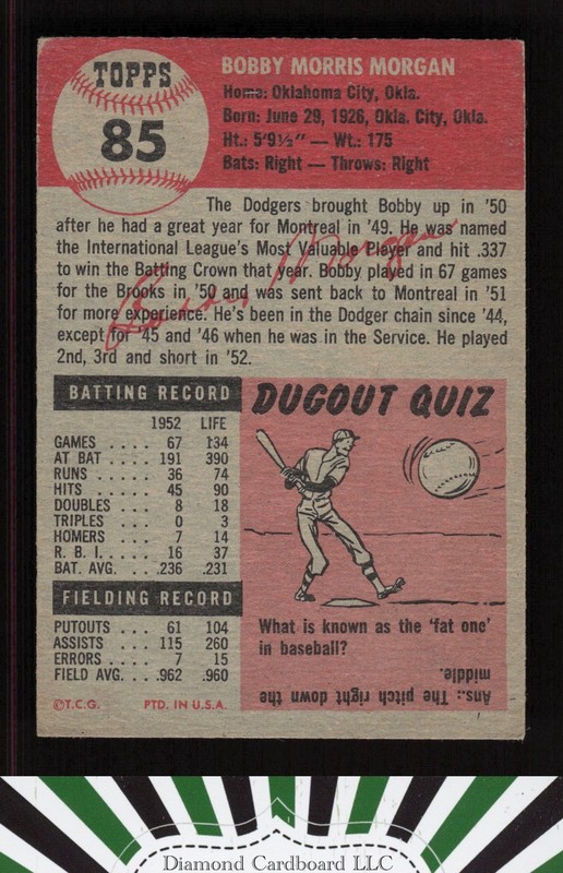 1953 Topps #85 Bobby Morgan VG b, back