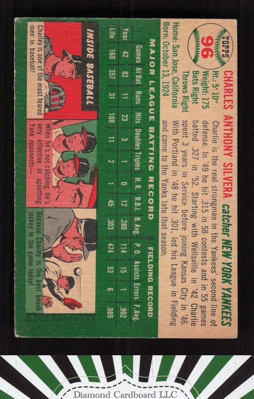1954 Topps #96 Charlie Silvera VGEX j, back