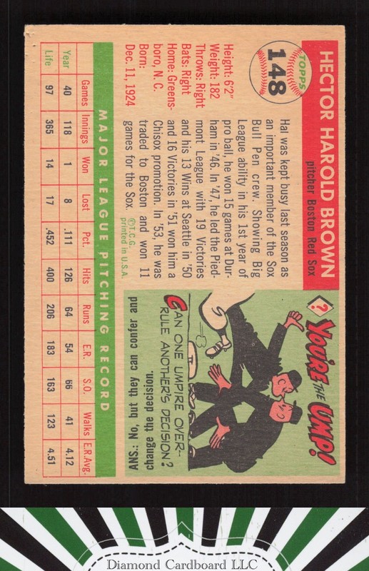 1955 Topps #148 Hal Brown VG+ d, back
