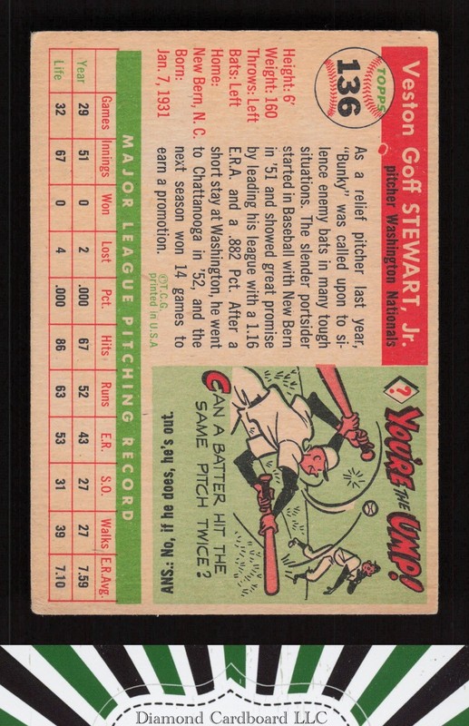 1955 Topps #136 Bunky Stewart GD b, back