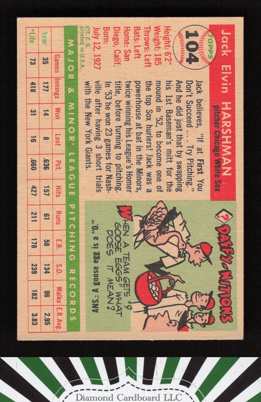 1955 Topps #104 Jack Harshman GD a, back