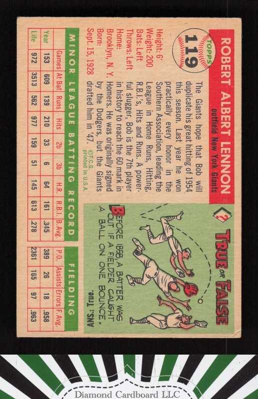 1955 Topps #119 Bob Lennon VGEX f, back