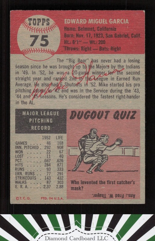 1953 Topps #75 Mike Garcia VGEX+ [CENTERED] f, back