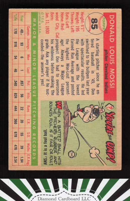 1955 Topps #85 Don Mossi VGEX e, back