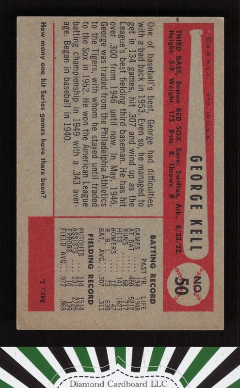 1954 Bowman #50 George Kell EXMT f, back