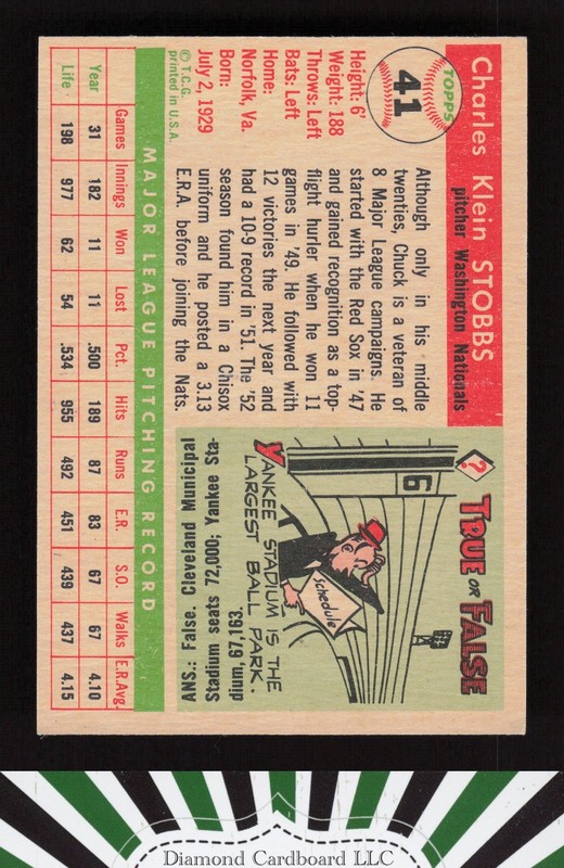 1955 Topps #41 Chuck Stobbs EX c, back