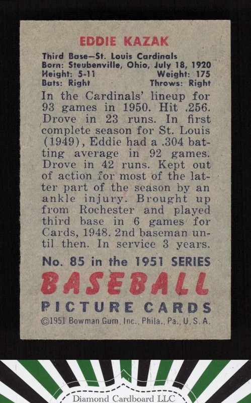 1951 Bowman #85 Eddie Kazak EX, back