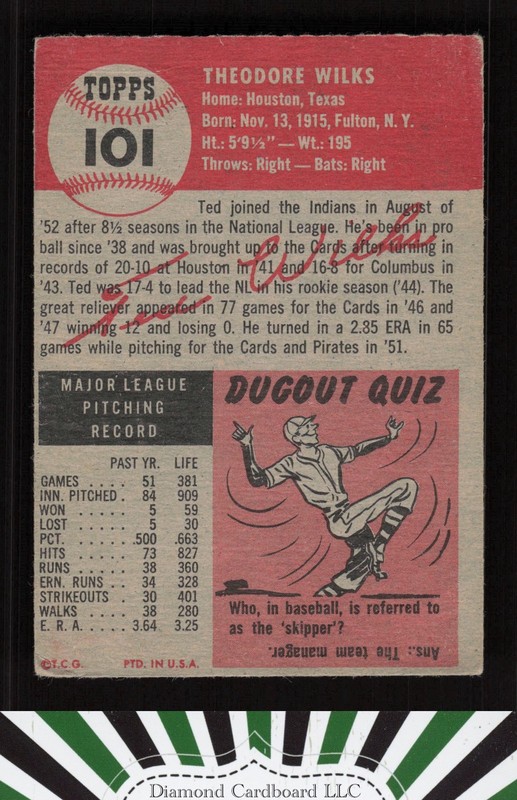 1953 Topps #101 Ted Wilks : Bio uses white text GD a, back