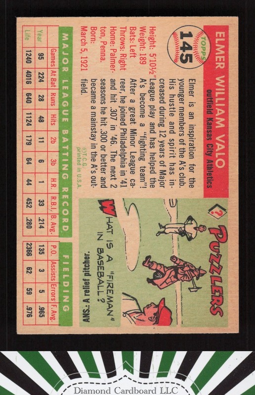 1955 Topps #145 Elmer Valo EX+ j, back