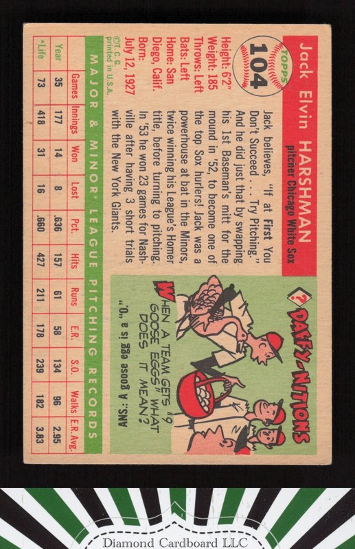 1955 Topps #104 Jack Harshman VGEX j, back