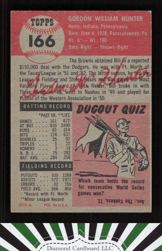 1953 Topps #166 Billy Hunter GD [LOOKS EXMT] h, back