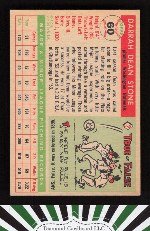 1955 Topps #60 Dean Stone VGEX h, back