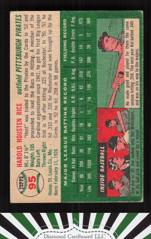 1954 Topps #95 Hal Rice GD [CENTERED] c, back