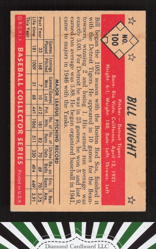 1953 Bowman Color #100 Bill Wight VGEX a, back
