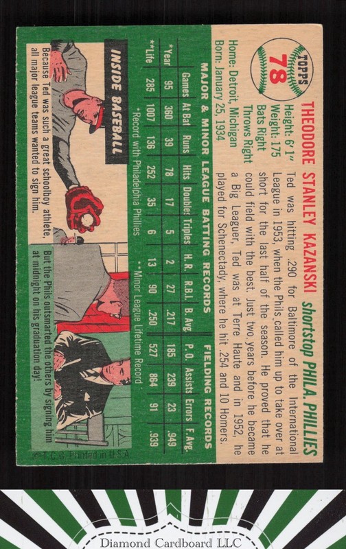 1954 Topps #78 Ted Kazanski EX d, back