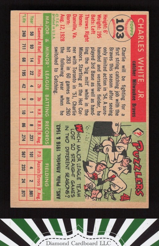 1955 Topps #103 Charlie White VGEX+ d, back