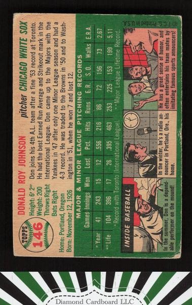 1954 Topps #146 Don Johnson VG k, back