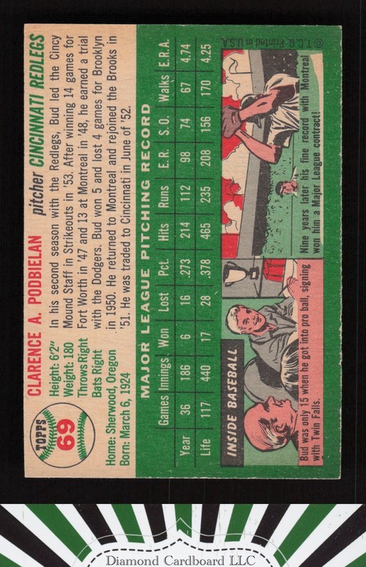 1954 Topps #69 Bud Podbielan NM l, back