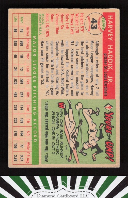 1955 Topps #43 Harvey Haddix VGEX [CENTERED] j, back