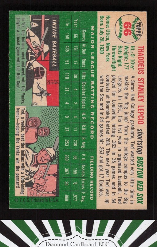 1954 Topps #66 Ted Lepcio VG+ o, back