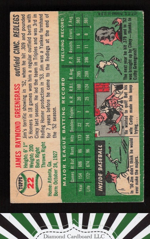 1954 Topps #22 Jim Greengrass VG+ i, back