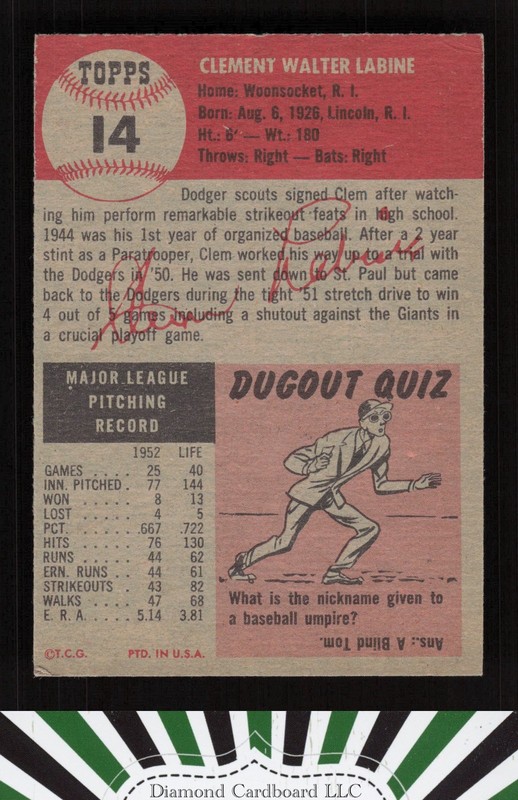 1953 Topps #14 Clem Labine VGEX h, back
