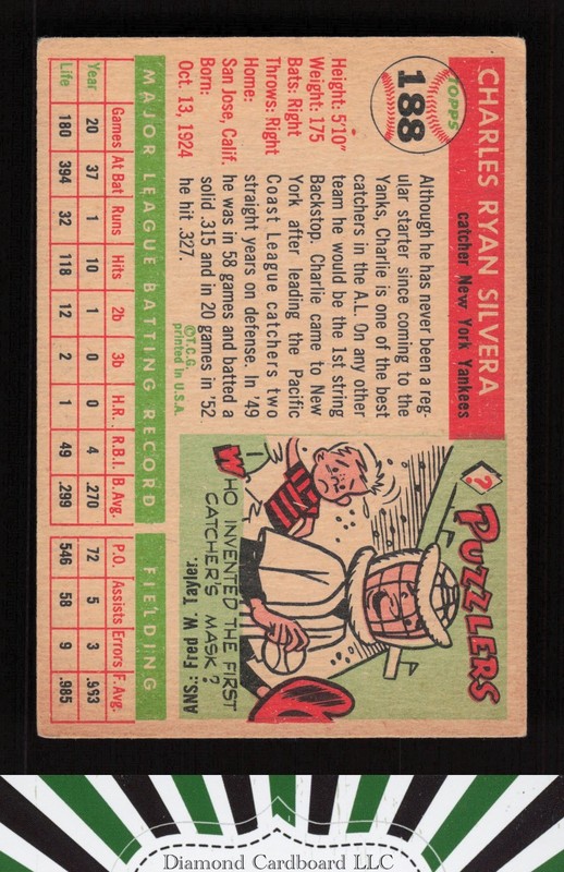 1955 Topps #188 Charlie Silvera VG+ g, back