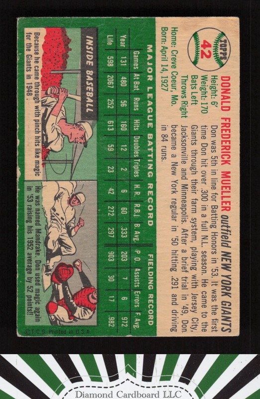 1954 Topps #42 Don Mueller VG i, back