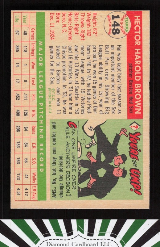 1955 Topps #148 Hal Brown VG a, back