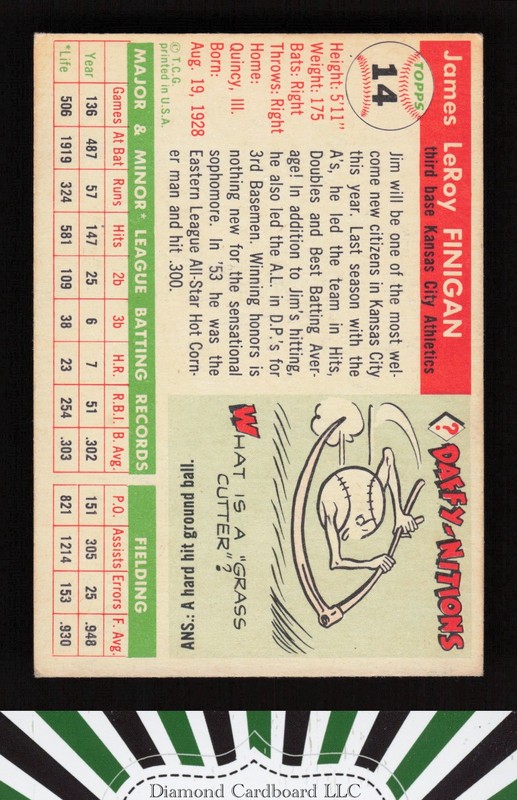 1955 Topps #14 Jim Finigan VGEX m, back