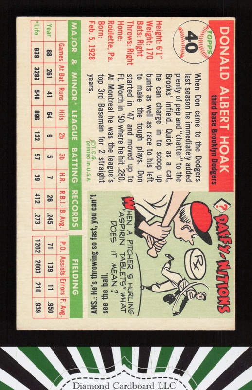 1955 Topps #40 Don Hoak VGEX o, back