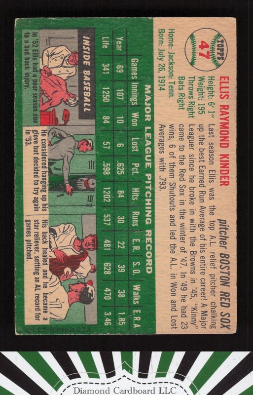 1954 Topps #47 Ellis Kinder VG a, back
