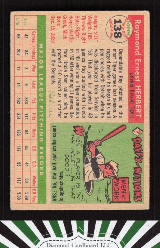 1955 Topps #138 Ray Herbert VG+ d, back