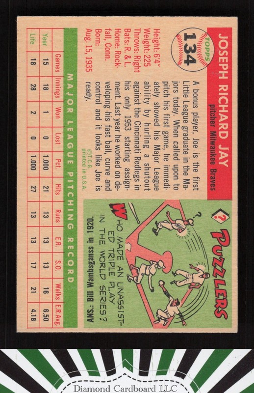 1955 Topps #134 Joe Jay EX+ l, back
