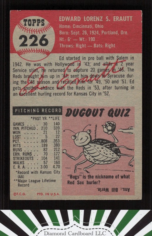 1953 Topps #226 Ed Erautt VGEX c, back