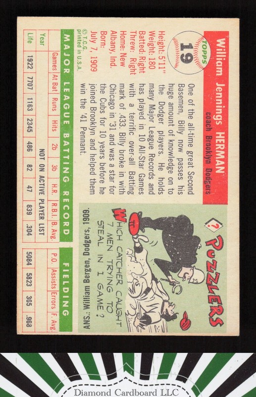 1955 Topps #19 Billy Herman VGEX q, back