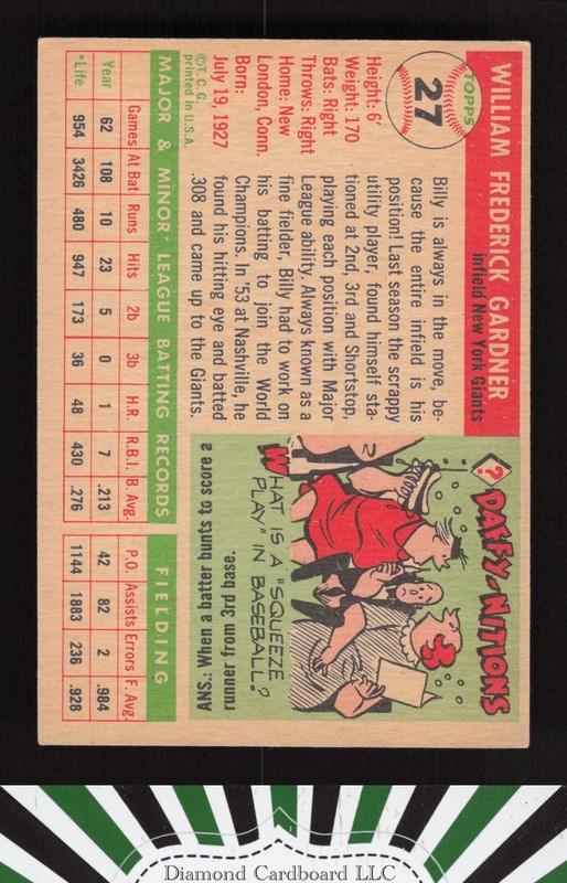 1955 Topps #27 Billy Gardner EX k, back