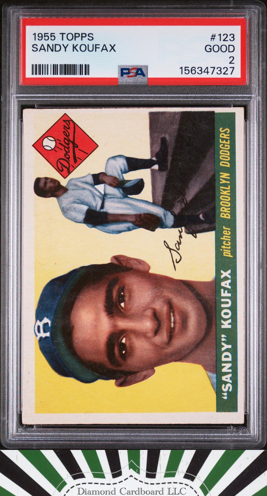 1955 Topps #123 Sandy Koufax PSA 2 [SHARP FOR GRADE] HOF RC, front
