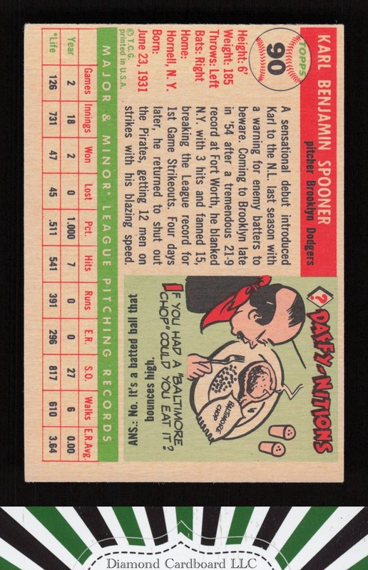 1955 Topps #90 Karl Spooner EX (MC) j, back