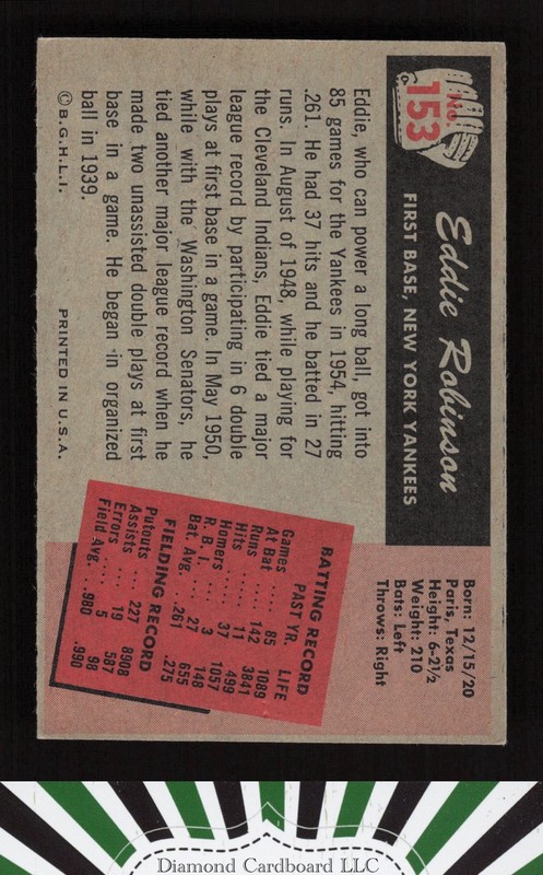 1955 Bowman #153 Eddie Robinson VG, back