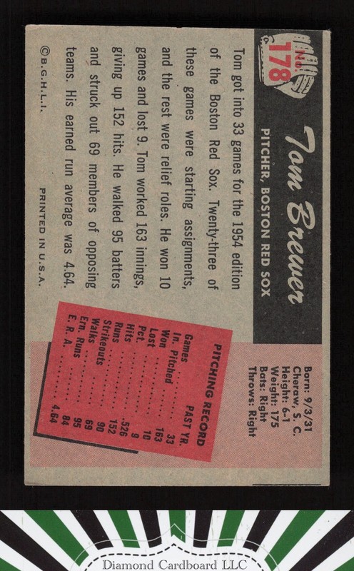 1955 Bowman #178 Tom Brewer EX, back