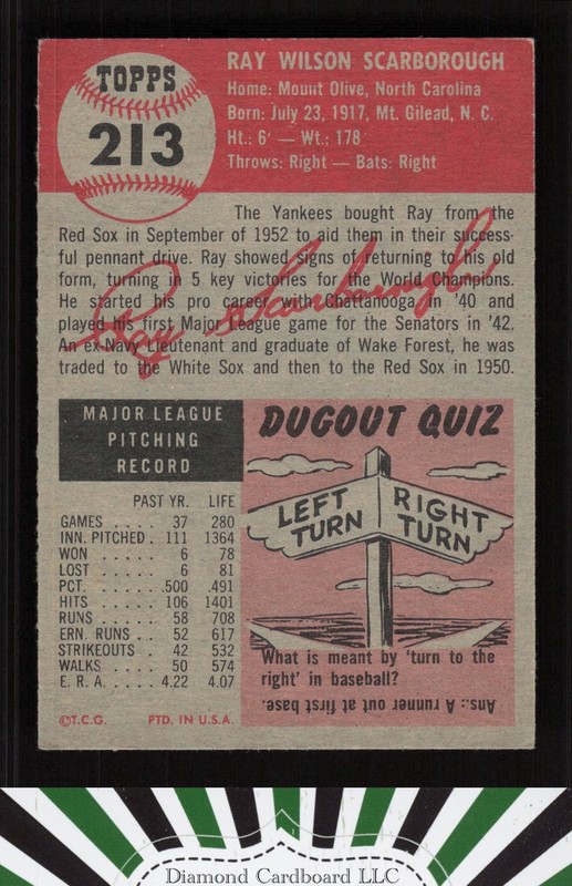 1953 Topps #213 Ray Scarborough VGEX e, back