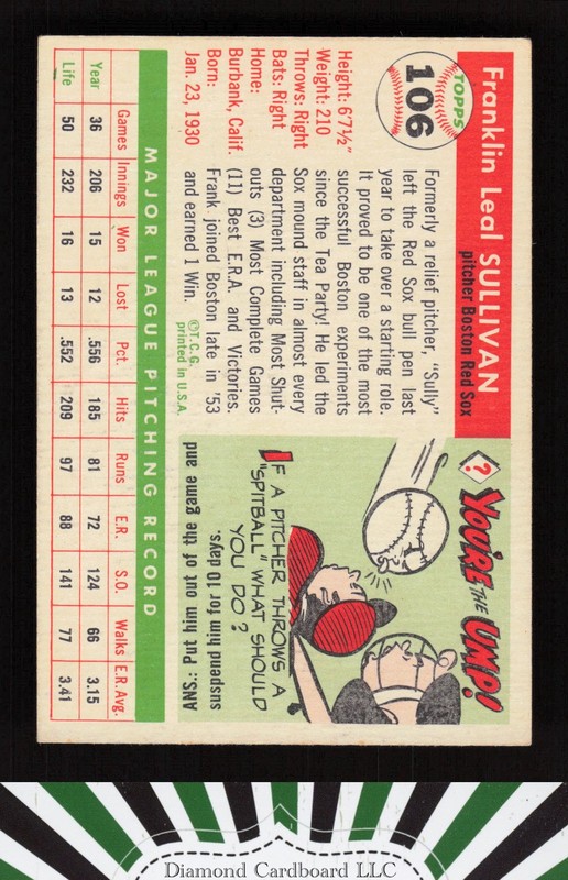 1955 Topps #106 Frank Sullivan EX j, back