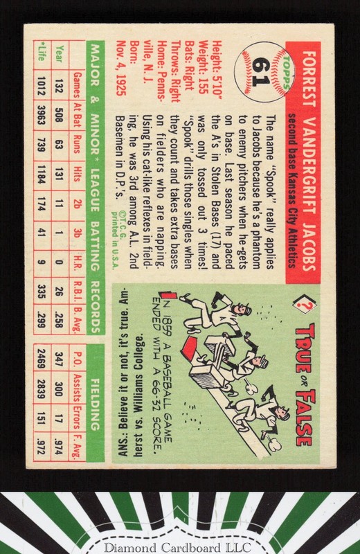 1955 Topps #61 Spook Jacobs VGEX o, back