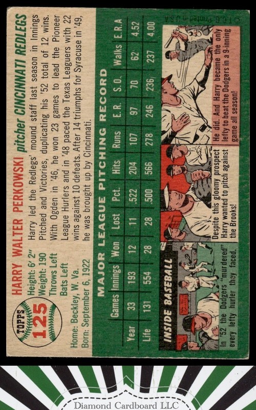 1954 Topps #125 Harry Perkowski VGEX+ j, back