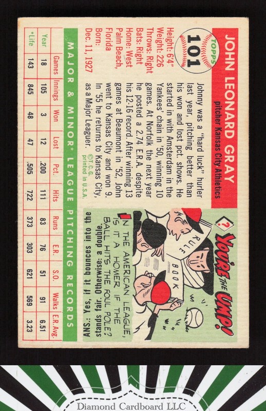 1955 Topps #101 Johnny Gray VGEX n, back