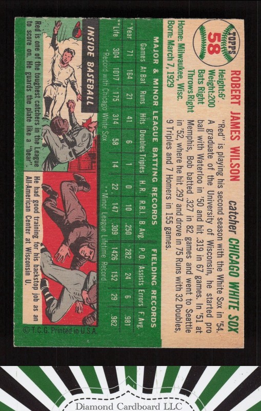1954 Topps #58 Bob Wilson VG k, back