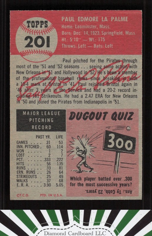 1953 Topps #201 Paul LaPalme VGEX c, back
